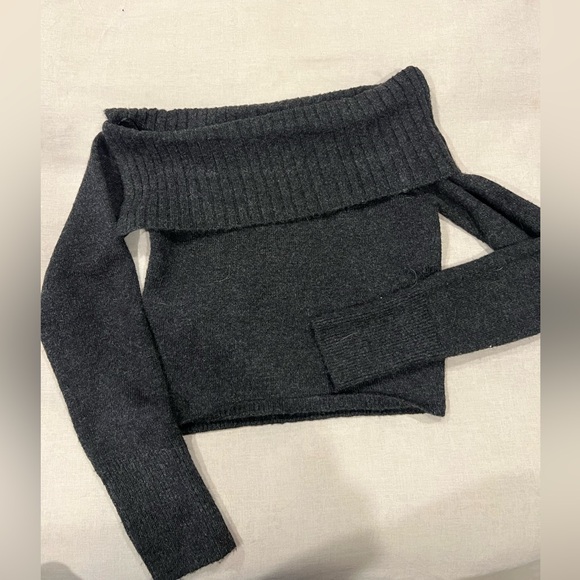 Garage Women's Off-Shoulder Gray Sweater - Picture 1 of 3